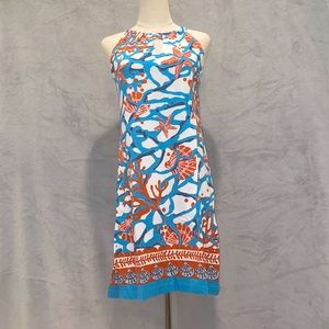 Blue and Orange Floral Strapped Dress- Barbara Gerwit